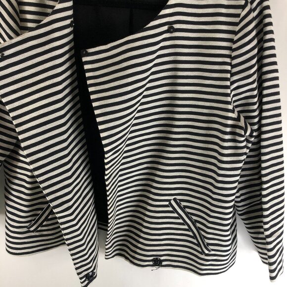 Chicos Striped Snap Button Asymmetric Blazer Jacket Black White L (Chicos 2) - Picture 2 of 5